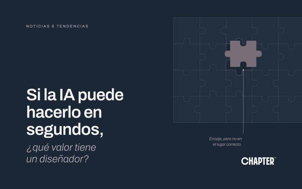 ¿La IA reemplazará a los diseñadores? Rompecabezas con una pieza que encaja pero no está en su lugar, portada del artículo de Chapter